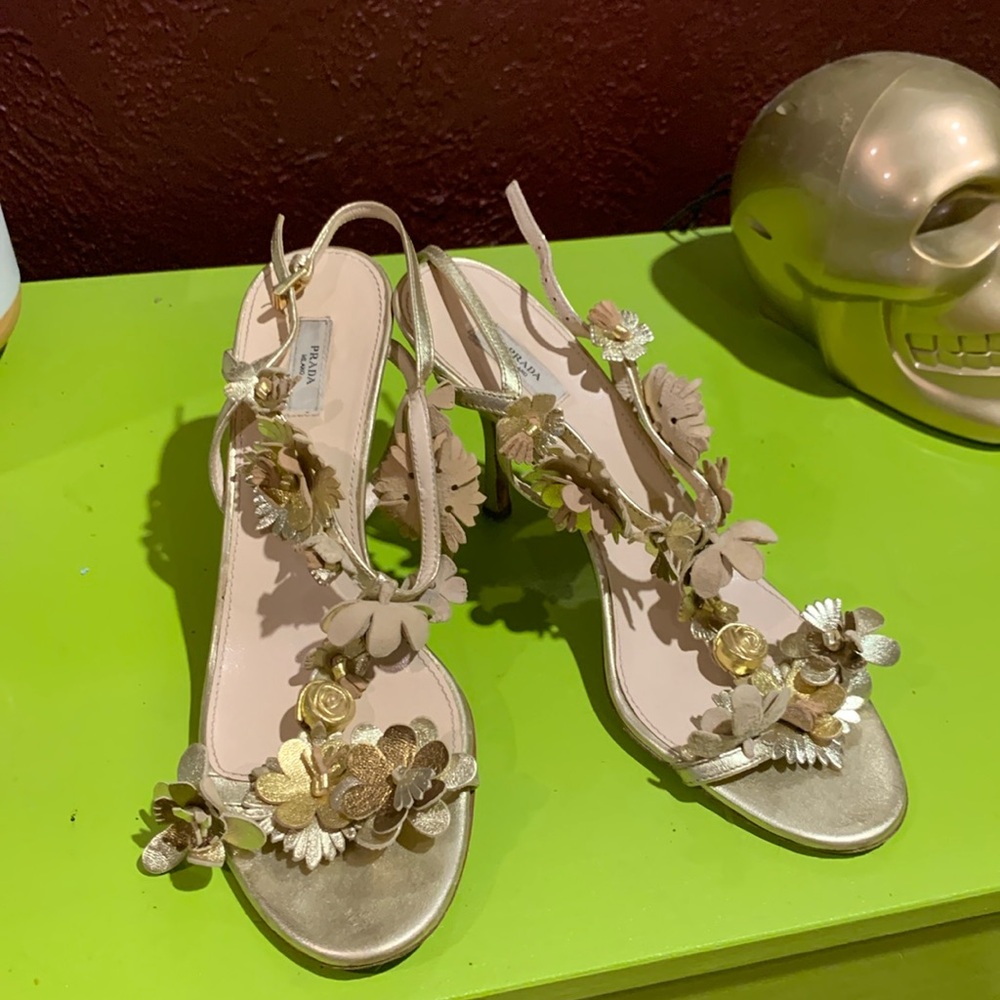 Gently worn Prada, gold, gorgeous sandals